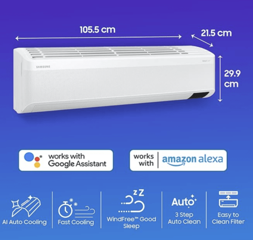 Samsung 1.5 Ton 5 Star Wi-fi Enabled, Wind-Free Technology Inverter Split AC (Copper, Convertible 5-in-1 Cooling Mode, Anti-Bacteria, 2023 Model AR18CYNANWK White) - Image 4